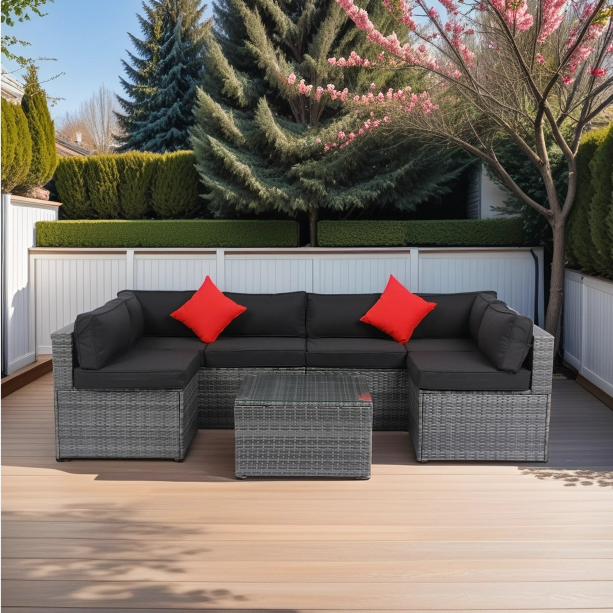 5 Pieces Pe Rattan Sectional Outdoor Furniture Cushioned U Sofa Set With 2 Pillow Grey Wicker Black Cushion Yes Sectional Black Grey Weather Resistant Frame Mildew Resistant Cushion Garden & Outdoor Modern Complete Patio Sets Fiber Foam And Polyester