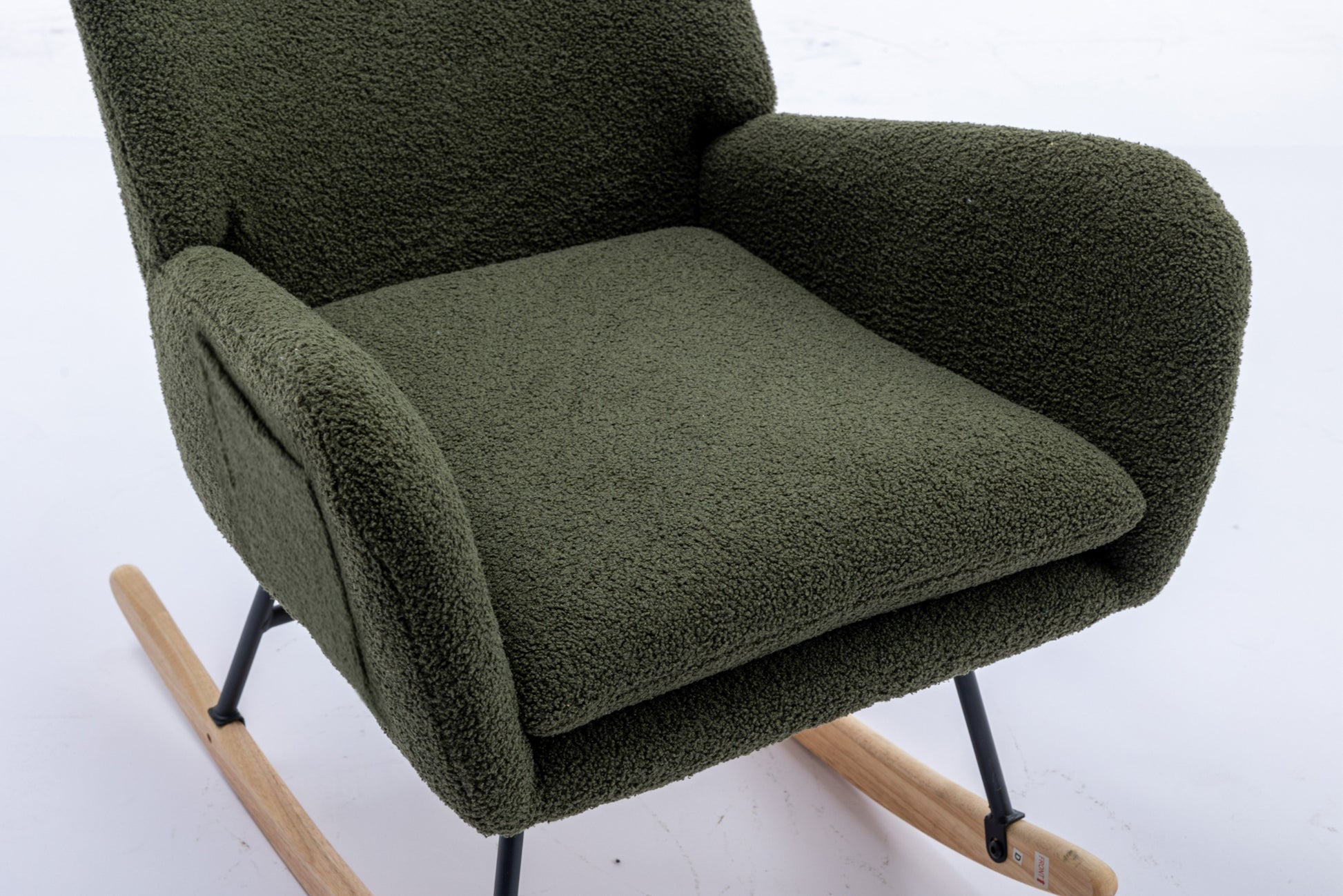 35.5 Inch Rocking Chair With Pocket, Soft Teddy Fabric Rocking Chair For Nursery, Comfy Wingback Glider Rocker With Safe Solid Wood Base For Living Room Bedroom Balcony Dark Green Dark Green Casual Foam Teddy