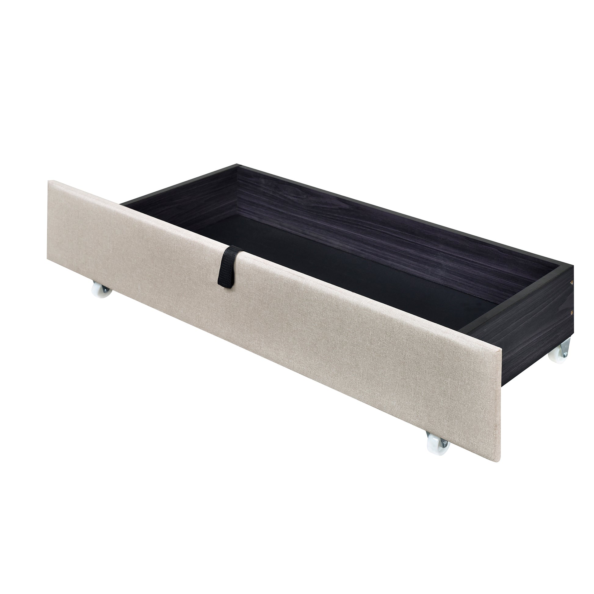 Queen Size Upholstered Platform Bed With Led Frame, With Twin Xl Size Trundle And 2 Drawers, Linen Fabric, Beige Beige Linen