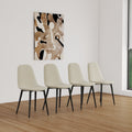 Scalable Mdf Modern Dining Table And Chair Set, Suitable For 2 6 People, White Dining Table And Modern Beige Round Dining Chair 4 Piece Set, Medieval Dining Table Set, Metal Base And Linen Chair