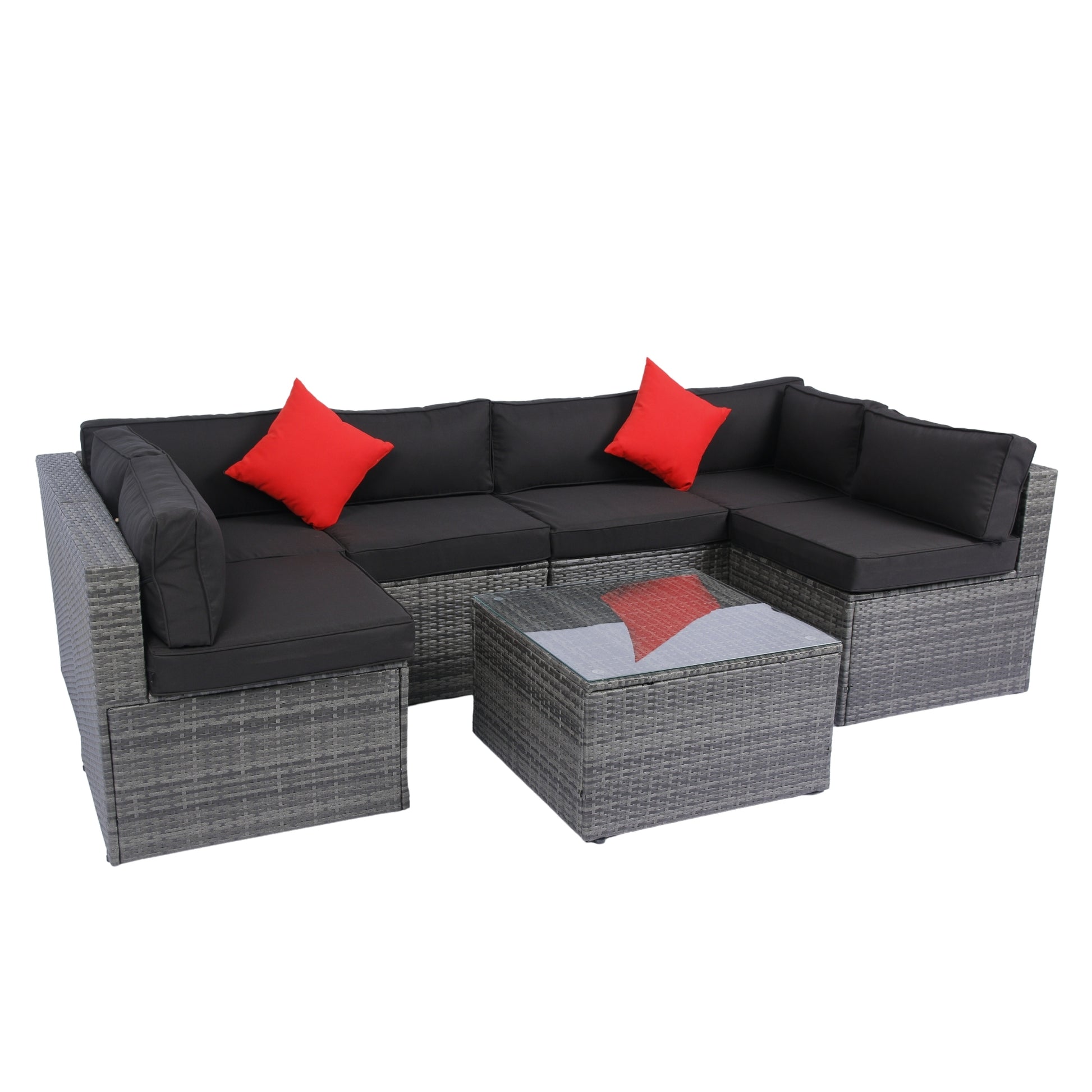 5 Pieces Pe Rattan Sectional Outdoor Furniture Cushioned U Sofa Set With 2 Pillow Grey Wicker Black Cushion Yes Sectional Black Grey Weather Resistant Frame Mildew Resistant Cushion Garden & Outdoor Modern Complete Patio Sets Fiber Foam And Polyester