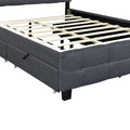 Queen Size Upholstered Platform Bed With Led Frame And 4 Drawers, Linen Fabric, Gray Gray Linen