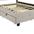 Queen Size Upholstered Platform Bed With Led Frame, With Twin Xl Size Trundle And 2 Drawers, Linen Fabric, Beige Beige Linen