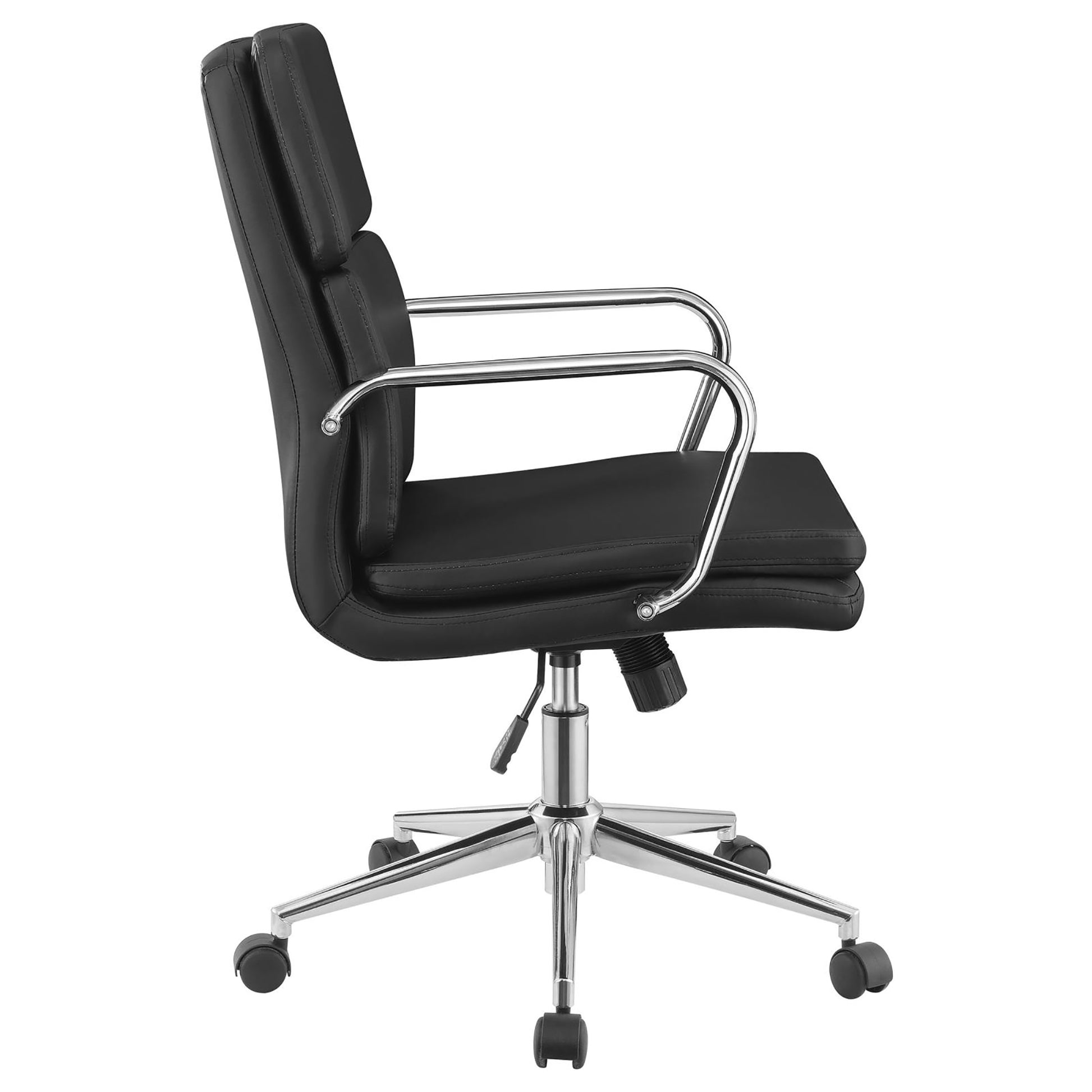 Black And Chrome Upholstered Office Chair With Casters Solid Black Office Foam Spot Clean Contemporary,Modern Office Chairs Solid Back Foam Casters Faux Leather