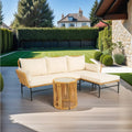 3 Pieces Outdoor Patio Wicker Furniture Sets Table And Chairs With 3.15 Inches Thick Cushion Outdoor Sofa Set Natural Yellow Wicker Creme Cushion Yes Complete Patio Set Light Yellow Rust Resistant Frame Mildew Resistant Cushion Garden & Outdoor Modern