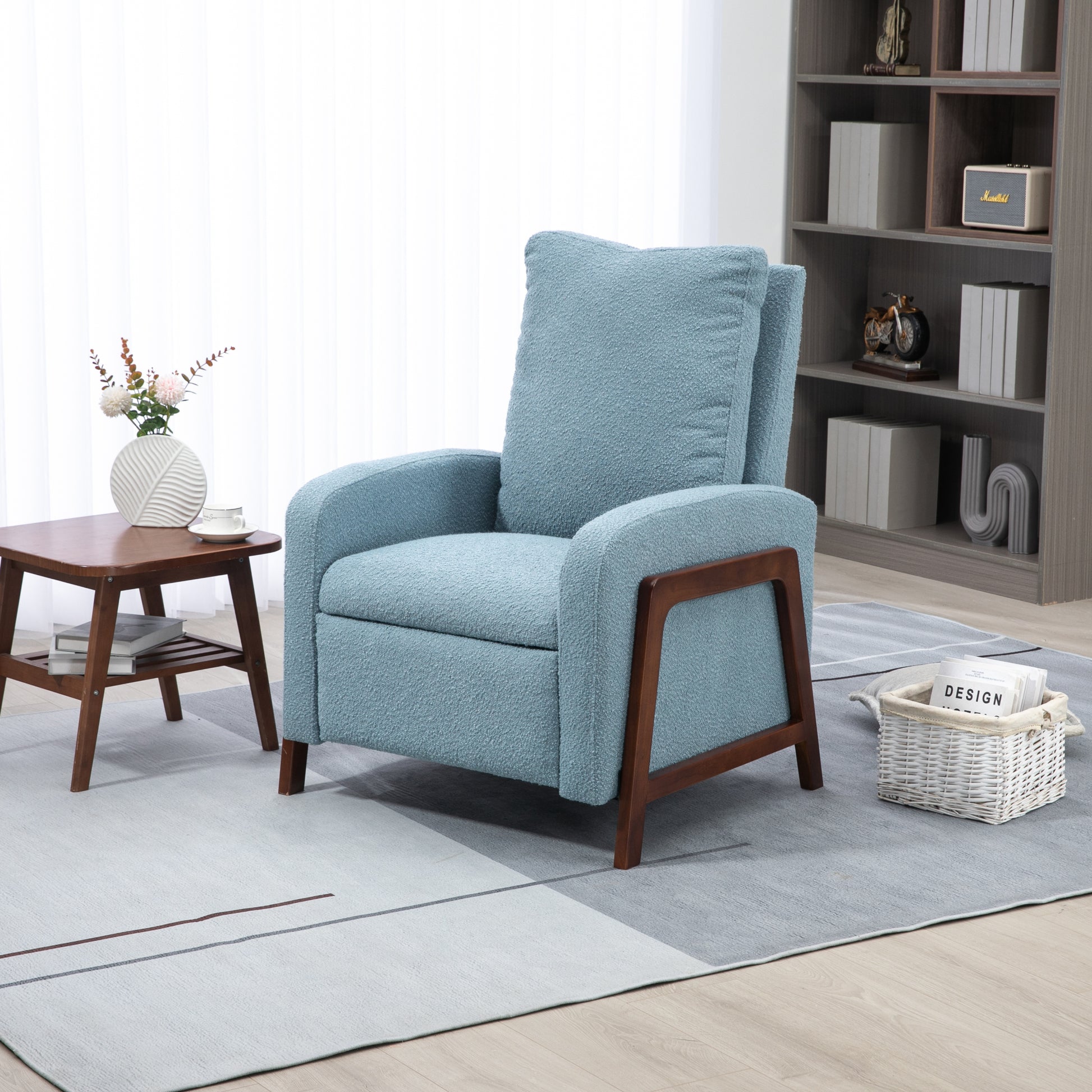 Coolmore Recliner Chair Adjustable Home Theater Single Fabric Recliner Sofa Furniture With Thick Seat Cushion And Backrest Modern Living Room Recliners Light Blue Boucle