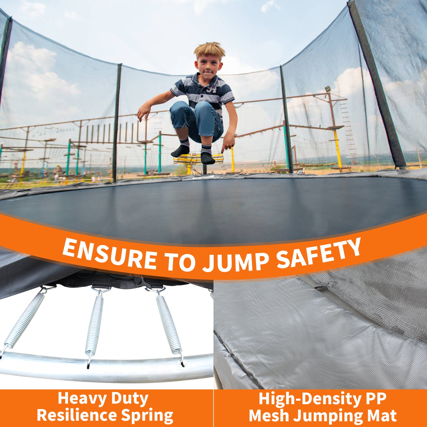 14Ft Trampoline With Safety Enclosure Net, Outdoor Trampoline With Heavy Duty Jumping Mat And Spring Cover Padding For Kids And Adults Gray Garden & Outdoor Iron