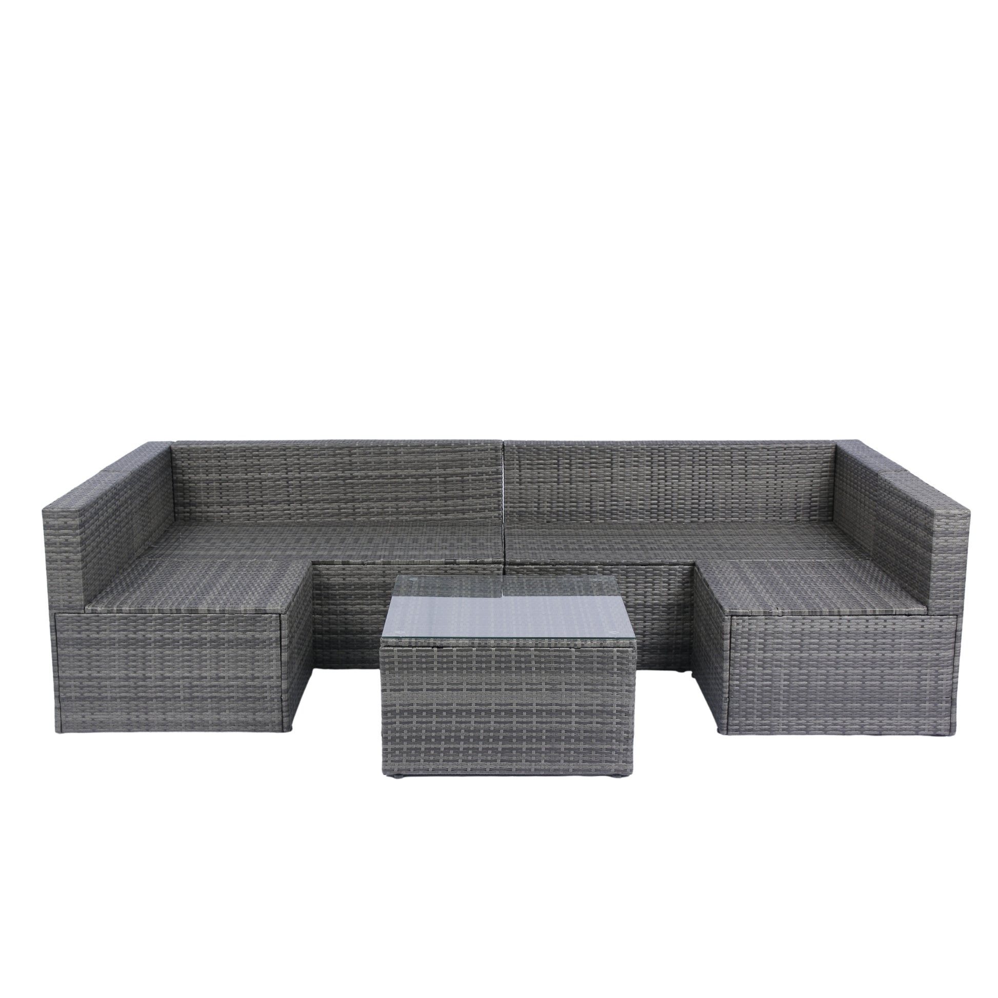 5 Pieces Pe Rattan Sectional Outdoor Furniture Cushioned U Sofa Set With 2 Pillow Grey Wicker Black Cushion Yes Sectional Black Grey Weather Resistant Frame Mildew Resistant Cushion Garden & Outdoor Modern Complete Patio Sets Fiber Foam And Polyester