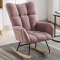 Rocking Chair With Pocket, Soft Teddy Fabric Rocking Chair For Nursery, Comfy Wingback Glider Rocker With Safe Solid Wood Base For Living Room Bedroom Balcony Pink Pink Casual Foam Teddy