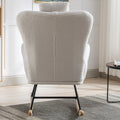 35.5 Inch Rocking Chair With Pocket, Soft Teddy Fabric Rocking Chair For Nursery, Comfy Wingback Glider Rocker With Safe Solid Wood Base For Living Room Bedroom Balcony White White Casual Foam Teddy