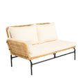 3 Pieces Outdoor Patio Wicker Furniture Sets Table And Chairs With 3.15 Inches Thick Cushion Outdoor Sofa Set Natural Yellow Wicker Creme Cushion Yes Complete Patio Set Light Yellow Rust Resistant Frame Mildew Resistant Cushion Garden & Outdoor Modern