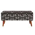 Black And White Upholstered Storage Bench Cushioned Black Brown Primary Living Space Cotton Or Cotton Blend Ikat Black Mid Century Modern Mango Wood Internal Storage Foam Fabric