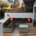 5 Pieces Pe Rattan Sectional Outdoor Furniture Cushioned U Sofa Set With 2 Pillow Grey Wicker Black Cushion Yes Sectional Black Grey Weather Resistant Frame Mildew Resistant Cushion Garden & Outdoor Modern Complete Patio Sets Fiber Foam And Polyester