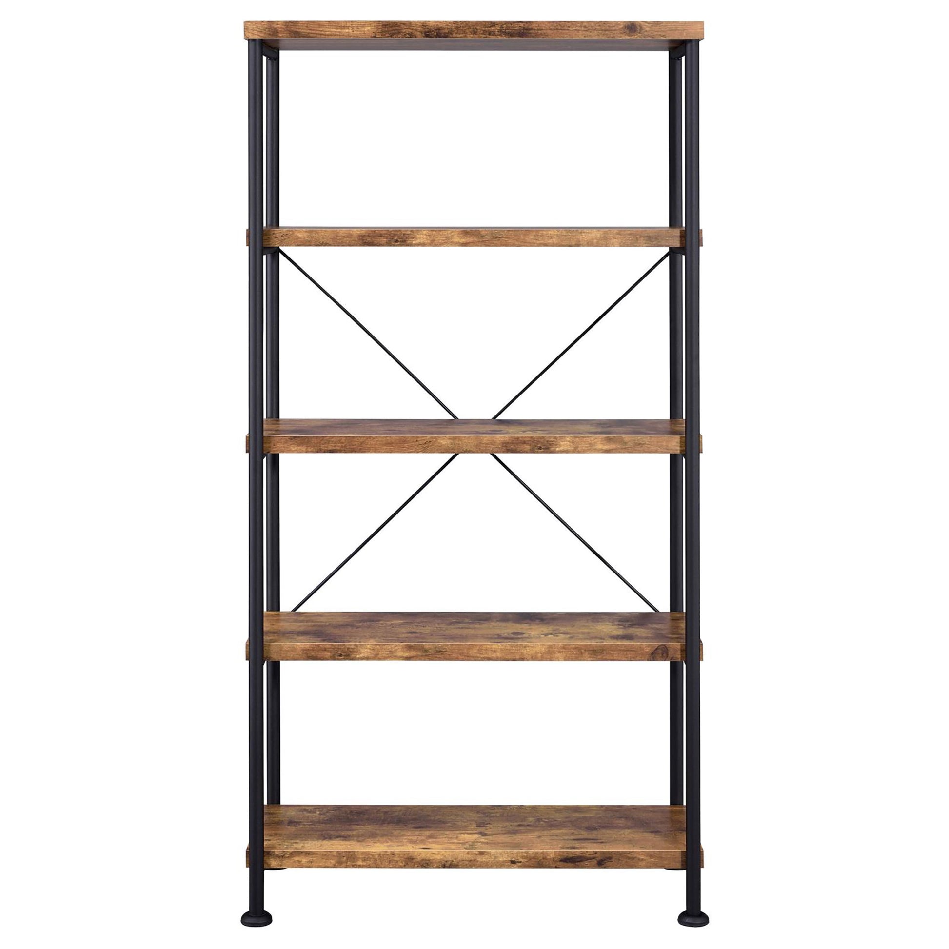 Antique Nutmeg And Black 4 Shelf Bookcase 4 Brown Brown Standard Vertical Office Open Back Wood Farmhouse,Rustic Wood