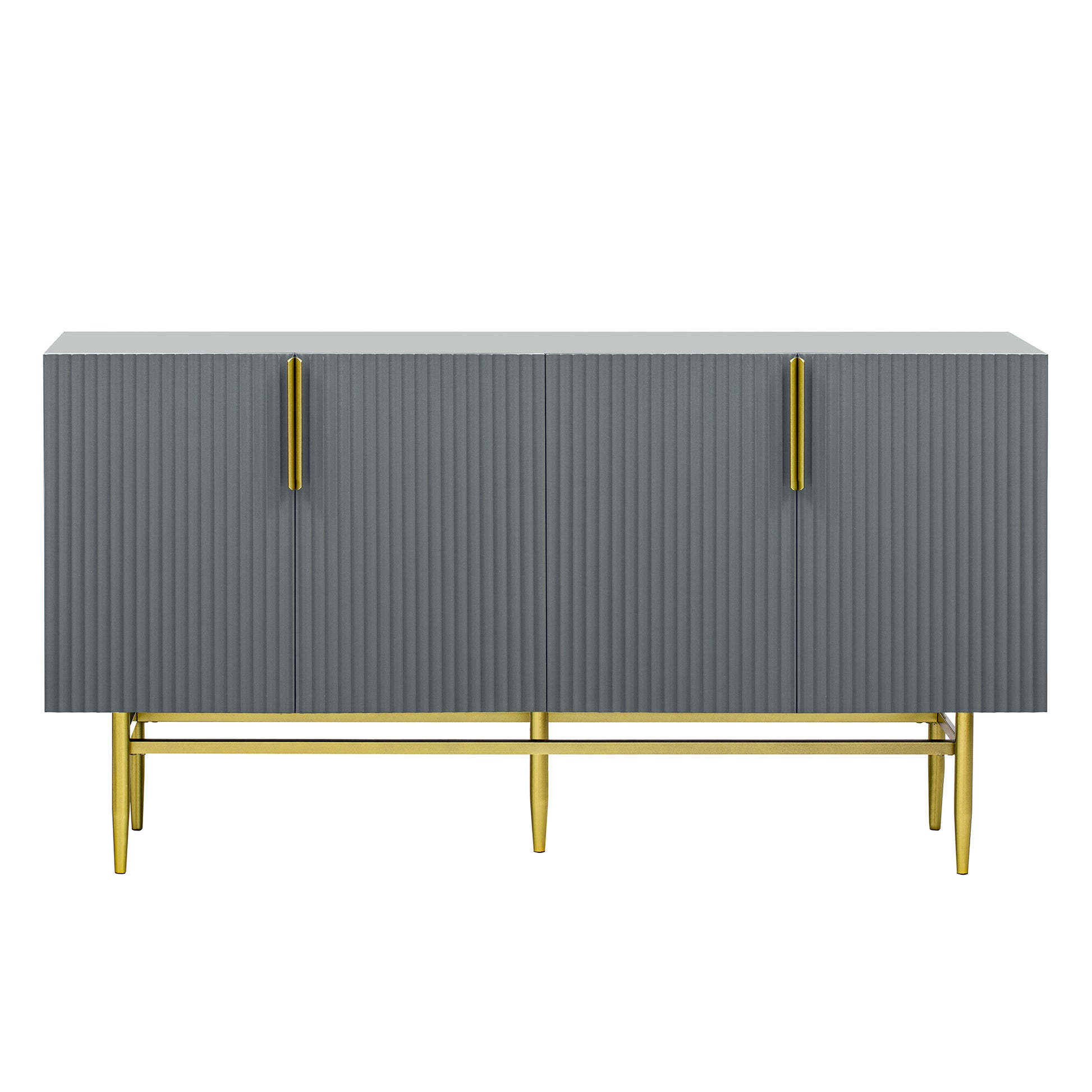 Modern Elegant 4 Door Sideboard Gold Metal Handle Buffet Cabinet For Dining Room, Living Room, Bedroom, Hallway Gray Gray Particle Board