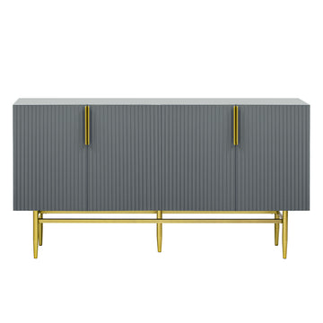 Modern Elegant 4 Door Sideboard Gold Metal Handle Buffet Cabinet For Dining Room, Living Room, Bedroom, Hallway Gray Gray Particle Board