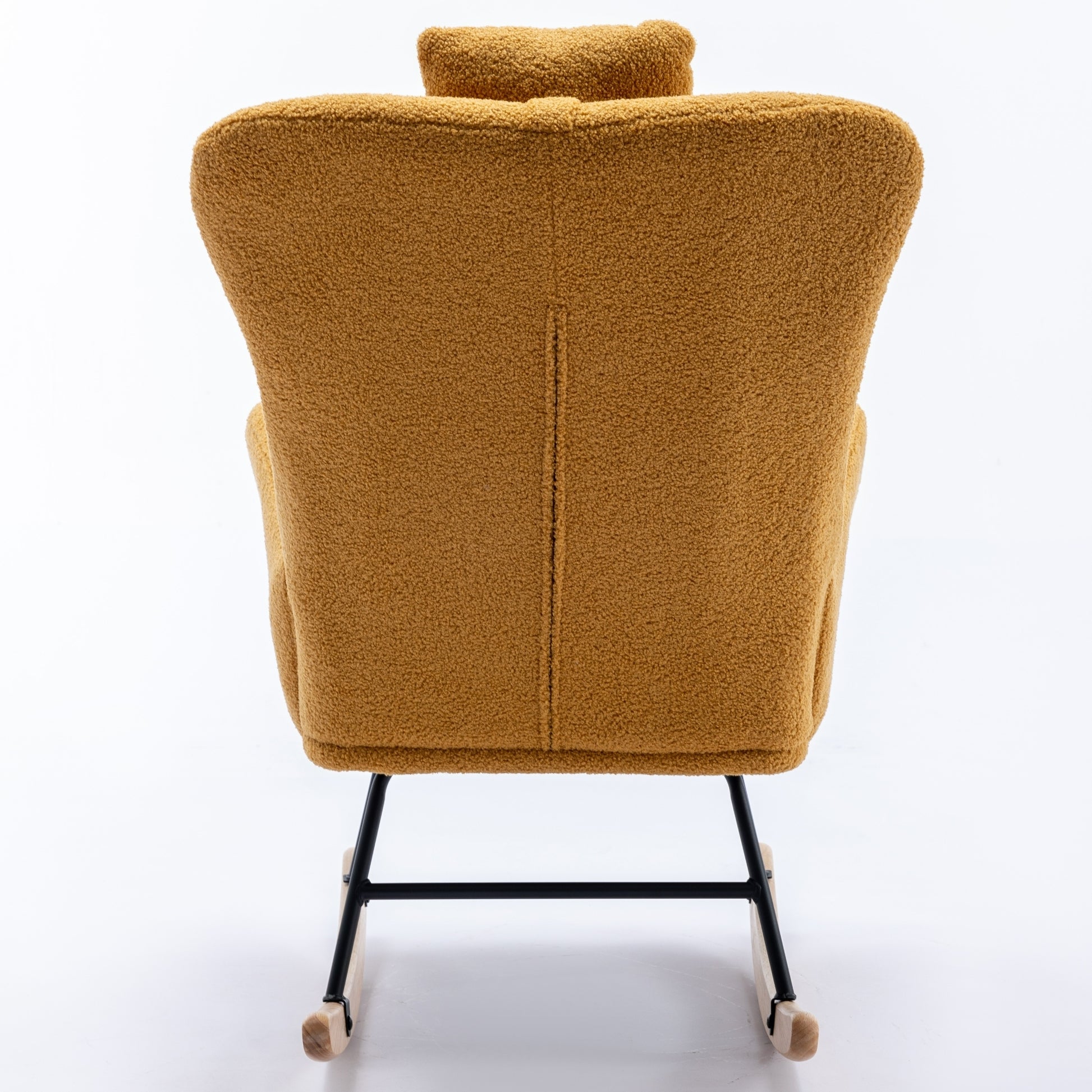 35.5 Inch Rocking Chair With Pocket, Soft Teddy Fabric Rocking Chair For Nursery, Comfy Wingback Glider Rocker With Safe Solid Wood Base For Living Room Bedroom Balcony Turmeric Yellow Casual Foam Teddy