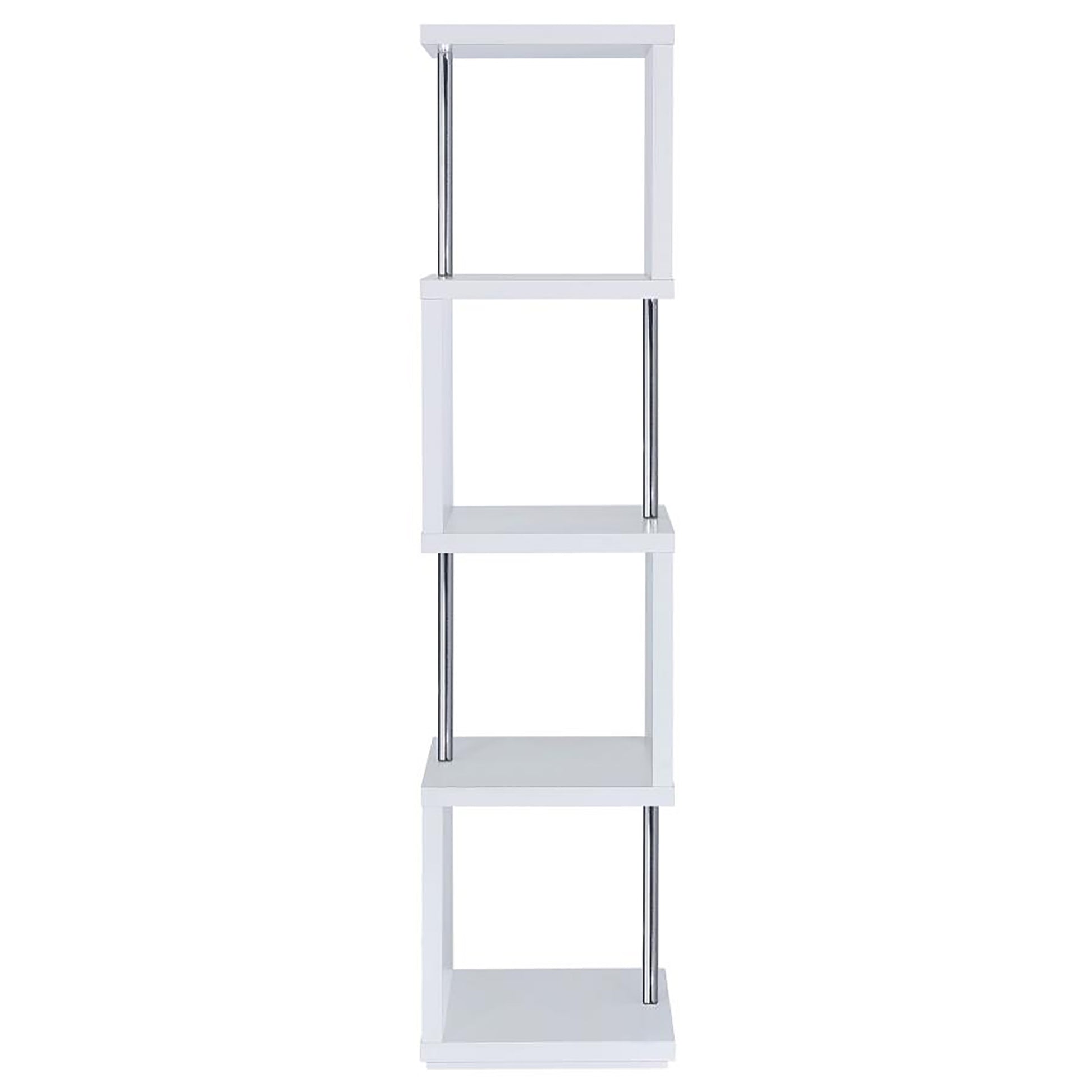 White And Chrome 4 Tier Bookcase 4 White White Geometric Vertical Office Open Back Wood Contemporary,Modern Wood Metal