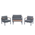 4 Piece Outdoor Sofa Set With Acacia Wood Top, Padded Patio Conversation Table Chair Set W Coffee Table For Garden, Backyard, Poolside Dark Grey Cushion Yes Complete Patio Set Dark Grey Rust Resistant Frame Mildew Resistant Cushion Garden & Outdoor