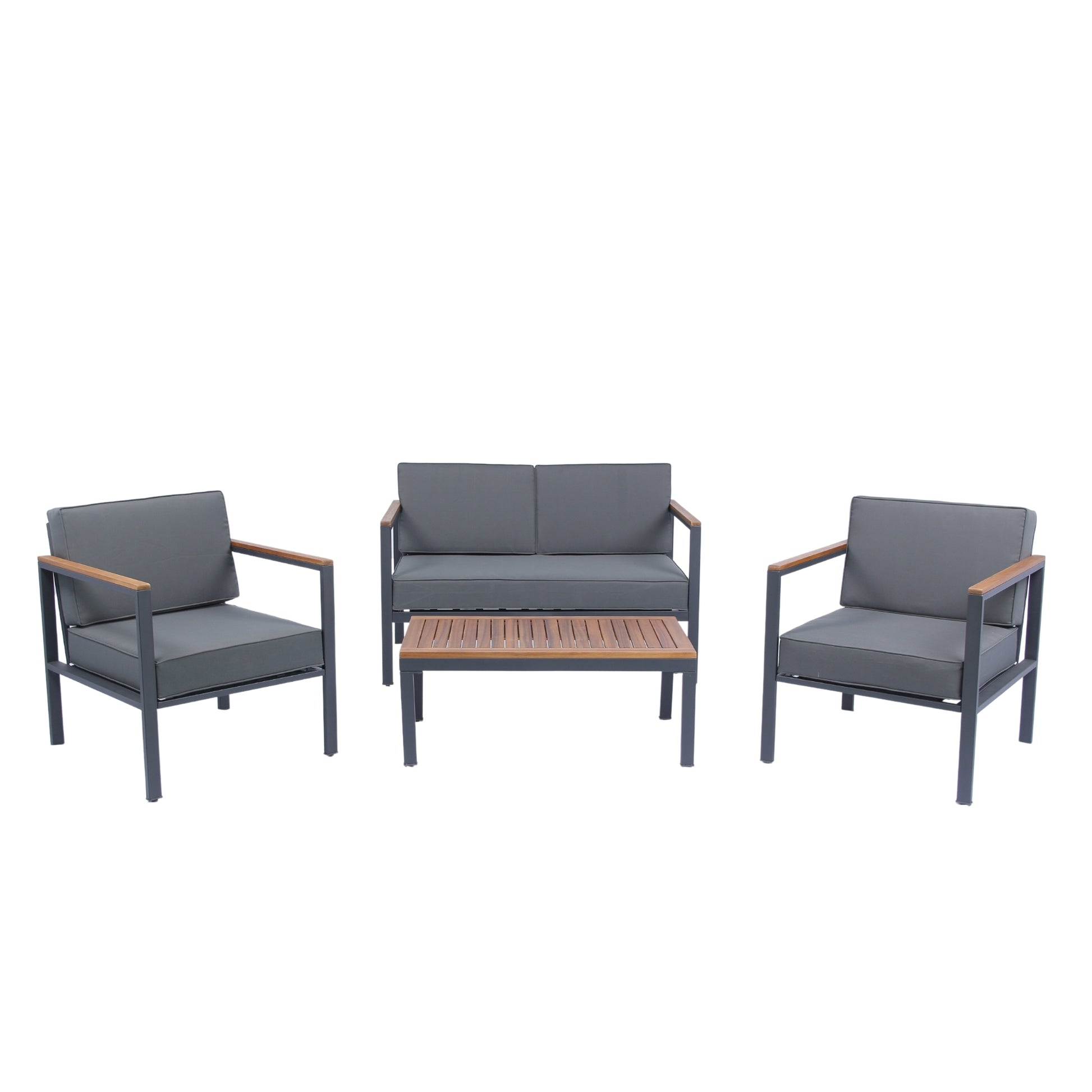 4 Piece Outdoor Sofa Set With Acacia Wood Top, Padded Patio Conversation Table Chair Set W Coffee Table For Garden, Backyard, Poolside Dark Grey Cushion Yes Complete Patio Set Dark Grey Rust Resistant Frame Mildew Resistant Cushion Garden & Outdoor