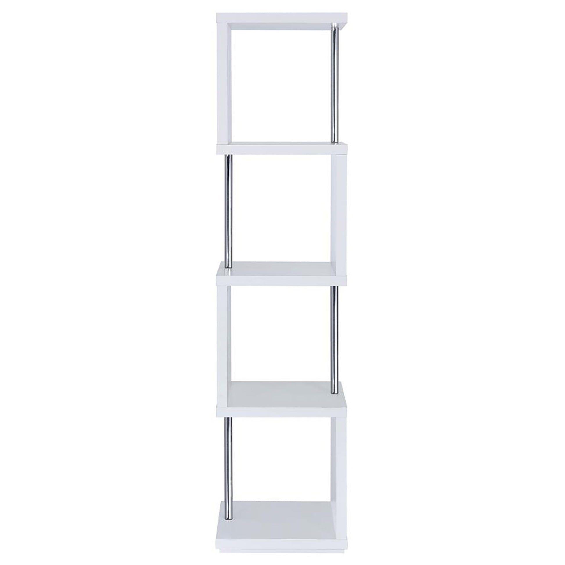 White And Chrome 4 Tier Bookcase 4 White White Geometric Vertical Office Open Back Wood Contemporary,Modern Wood Metal