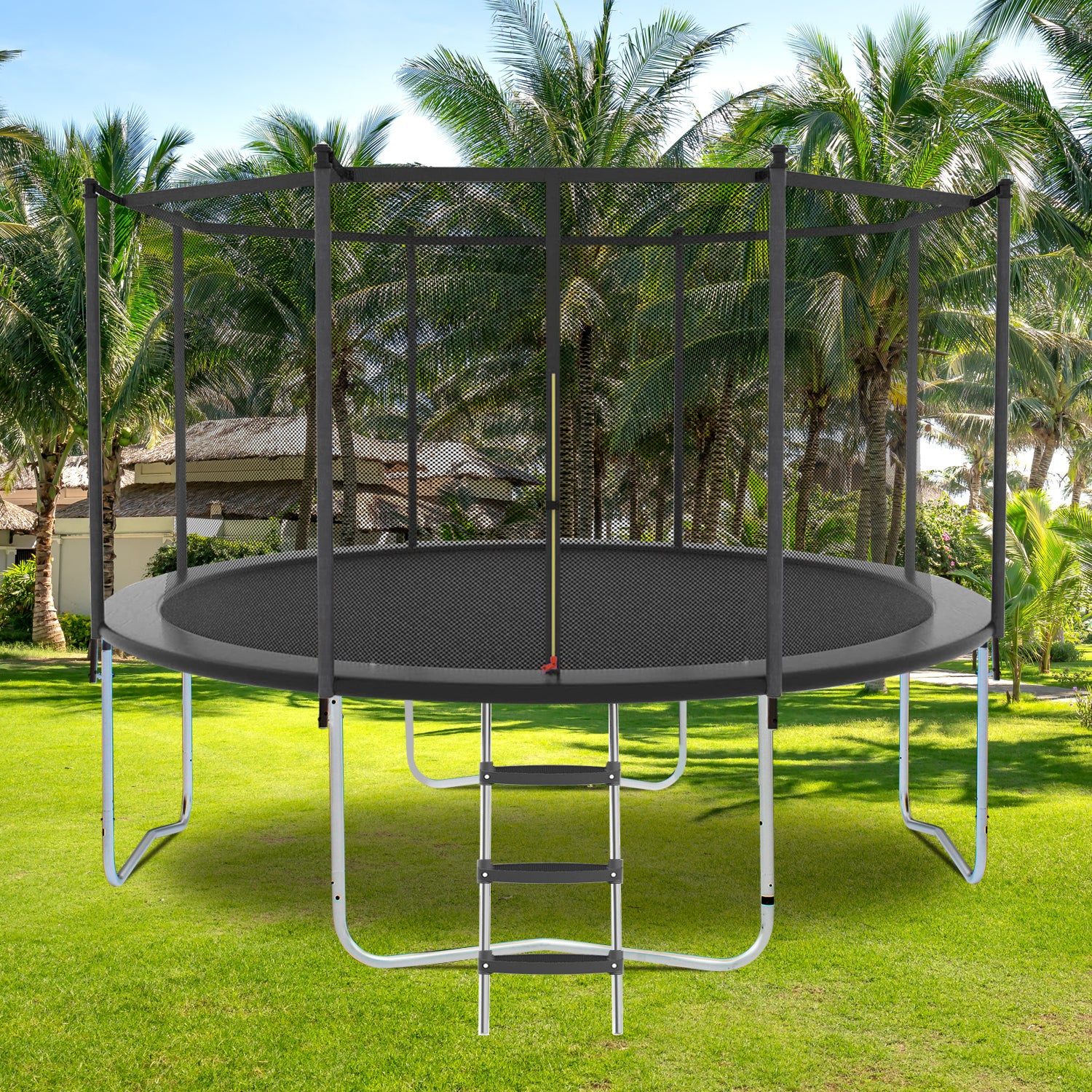 16Ft Trampoline With Safety Enclosure Net, Outdoor Trampoline With Heavy Duty Jumping Mat And Spring Cover Padding For Kids And Adults Gray Garden & Outdoor Iron