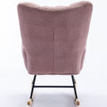 Rocking Chair With Pocket, Soft Teddy Fabric Rocking Chair For Nursery, Comfy Wingback Glider Rocker With Safe Solid Wood Base For Living Room Bedroom Balcony Pink Pink Casual Foam Teddy