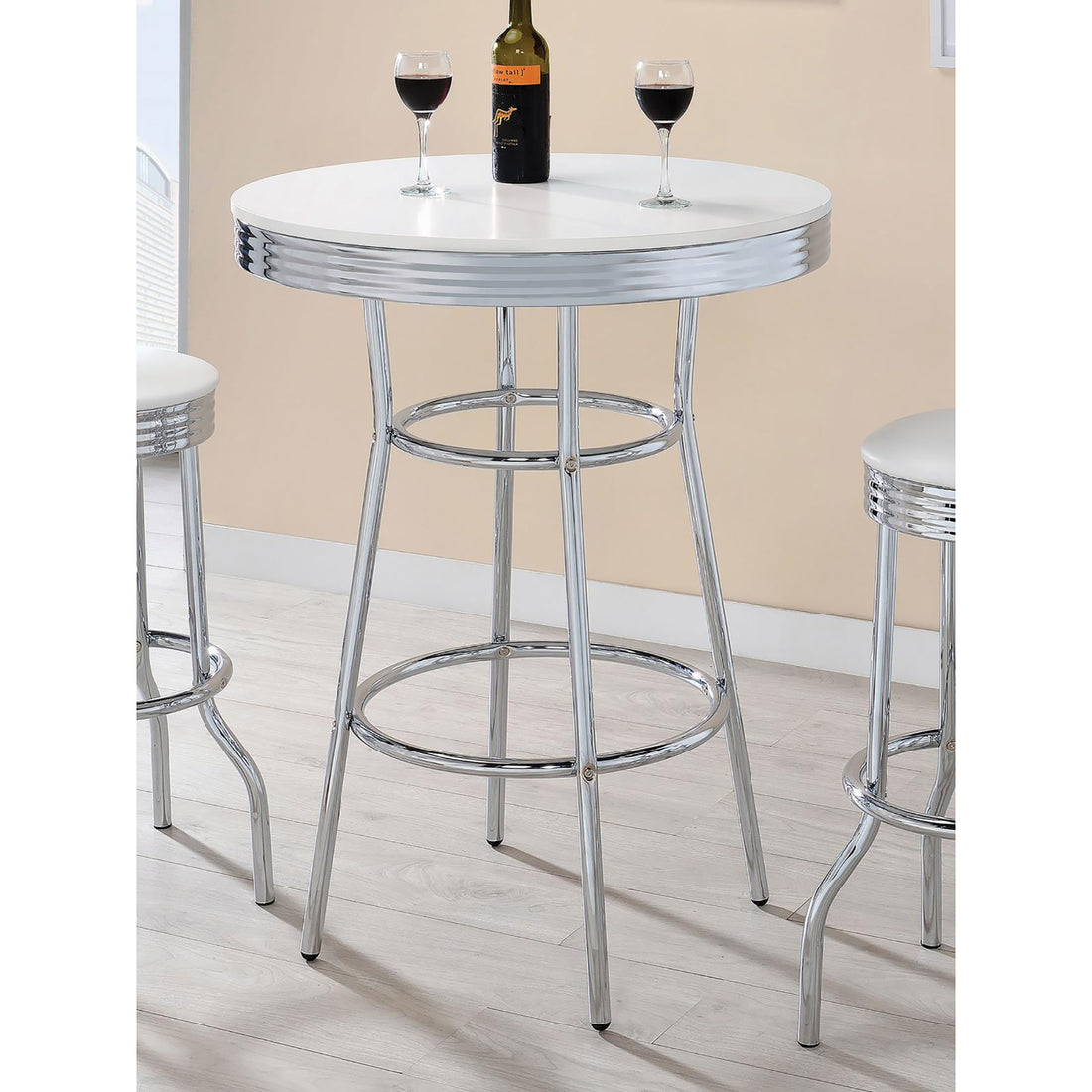 Werner Glossy White And Chrome Round Bar Table White Dining Room Contemporary,Modern Round Kitchen & Dining Tables Glossy Wood