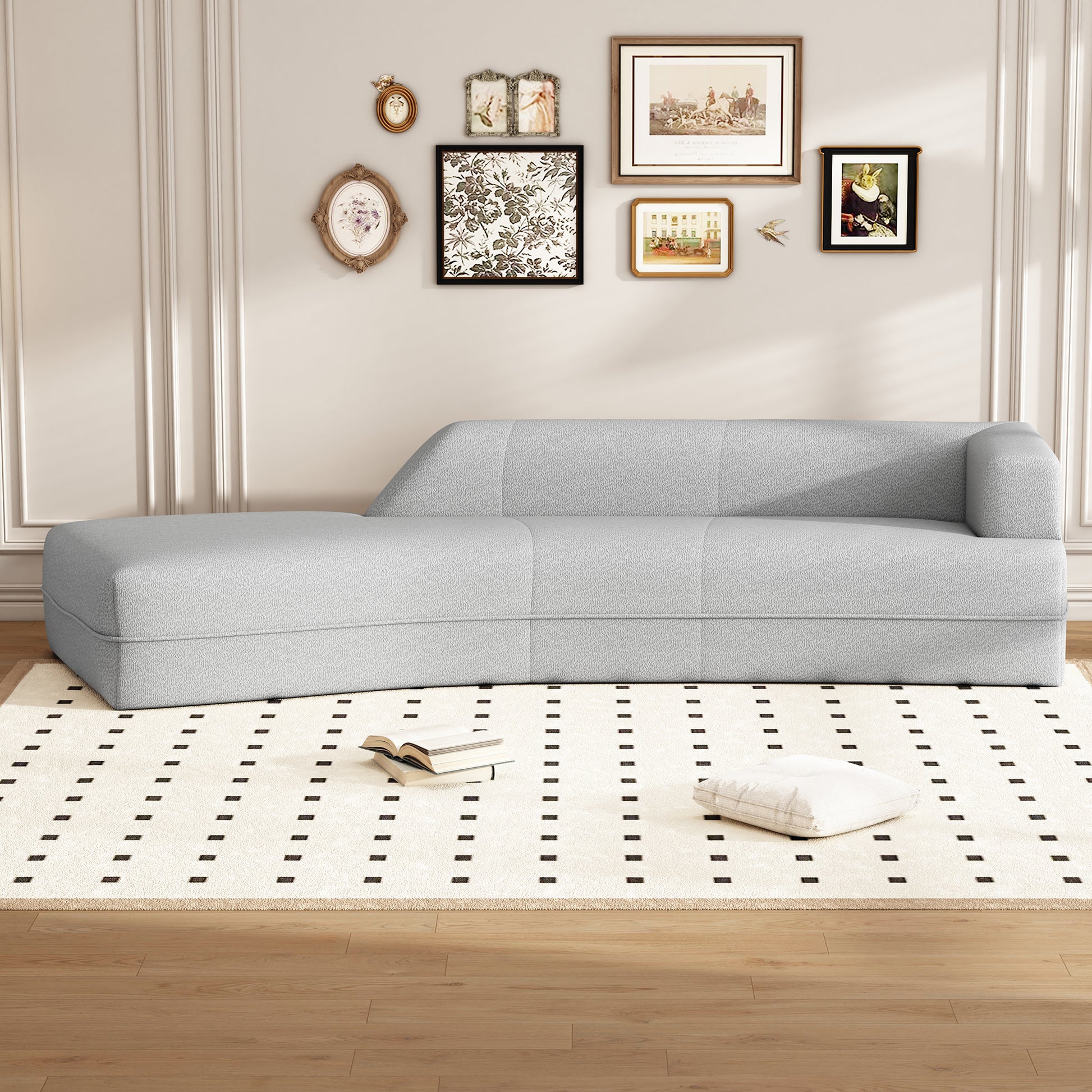 109.4" Curved Chaise Lounge Modern Indoor Sofa Couch For Living Room, Grey Old Sku:Wf313109Aae Grey Boucle 2 Seat