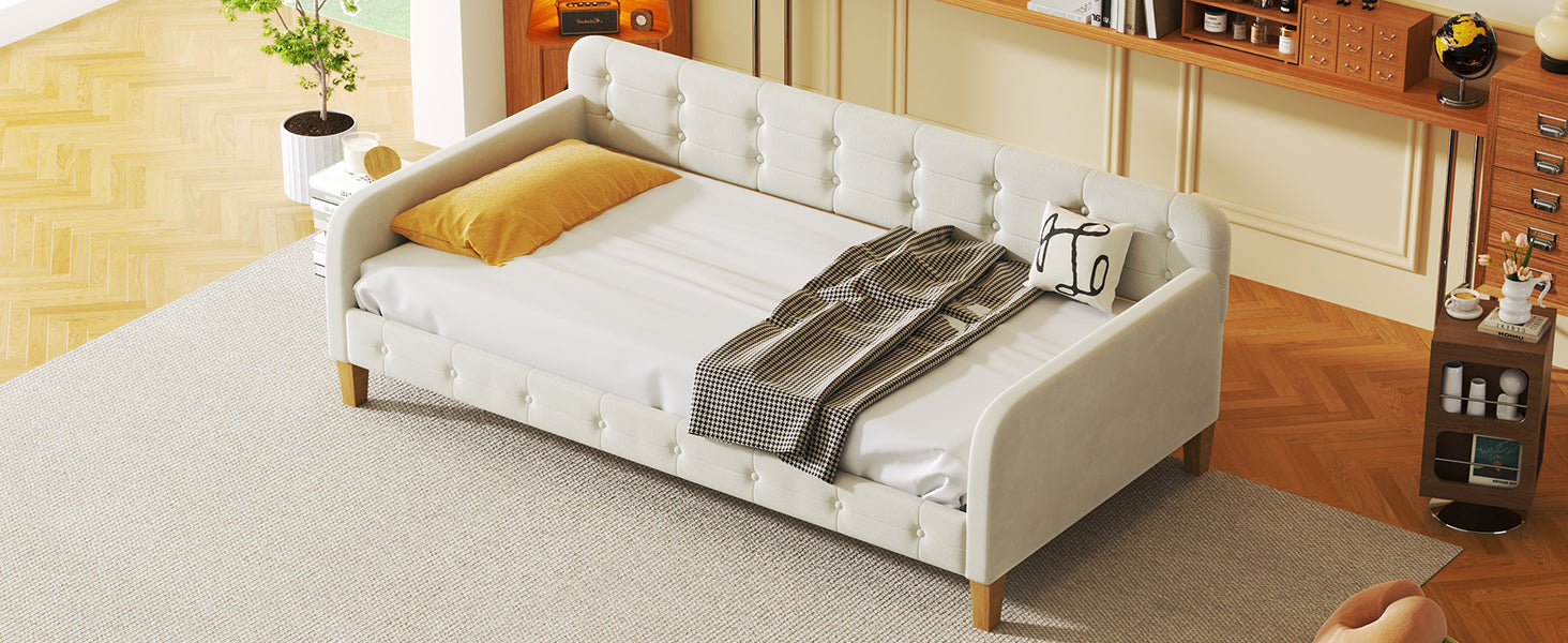 Twin Size Upholstered Daybed With 4 Support Legs, White Twin White Upholstered