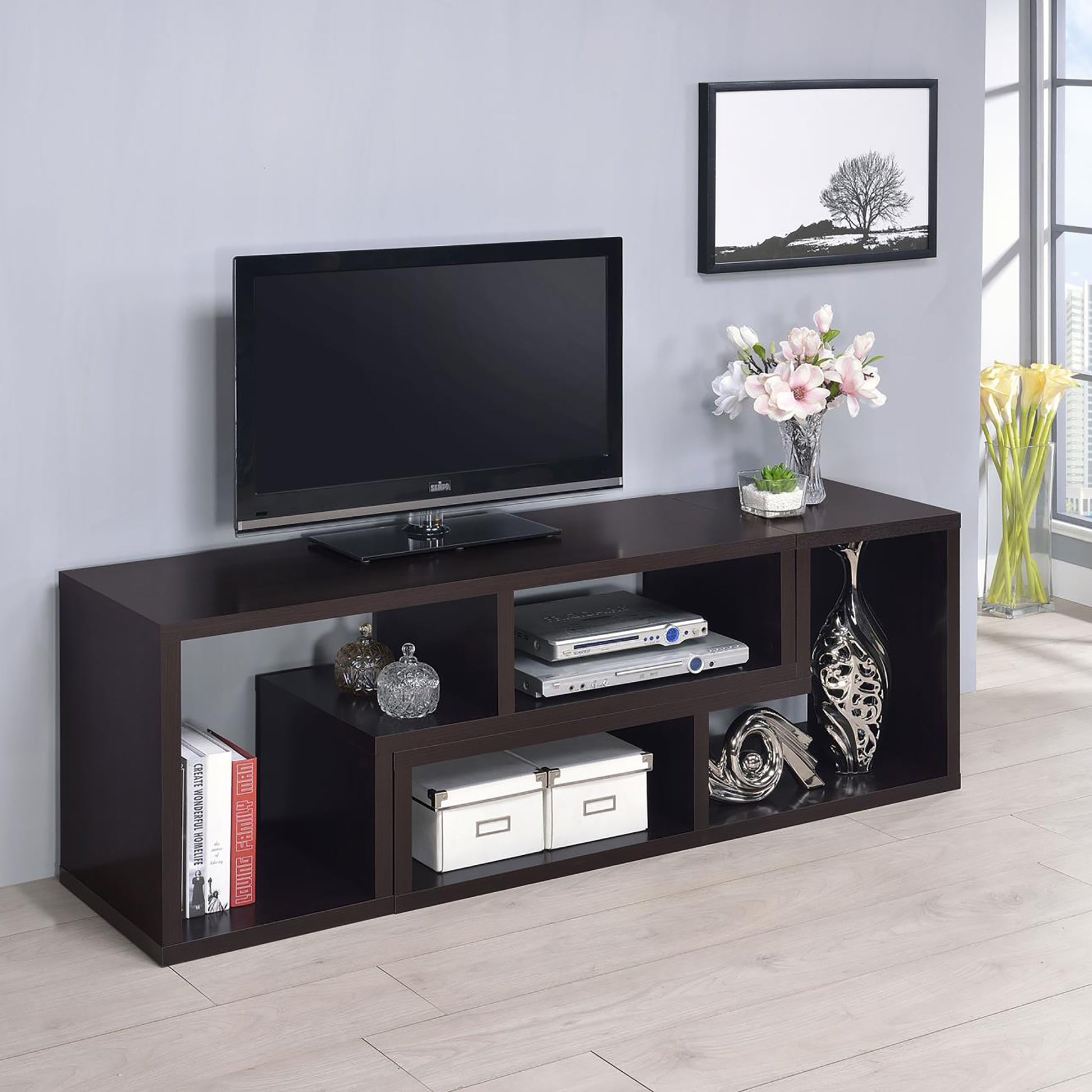 Cappuccino Convertable Bookcase 5 Cappuccino Brown Geometric Vertical Office Open Back Wood Transitional Wood