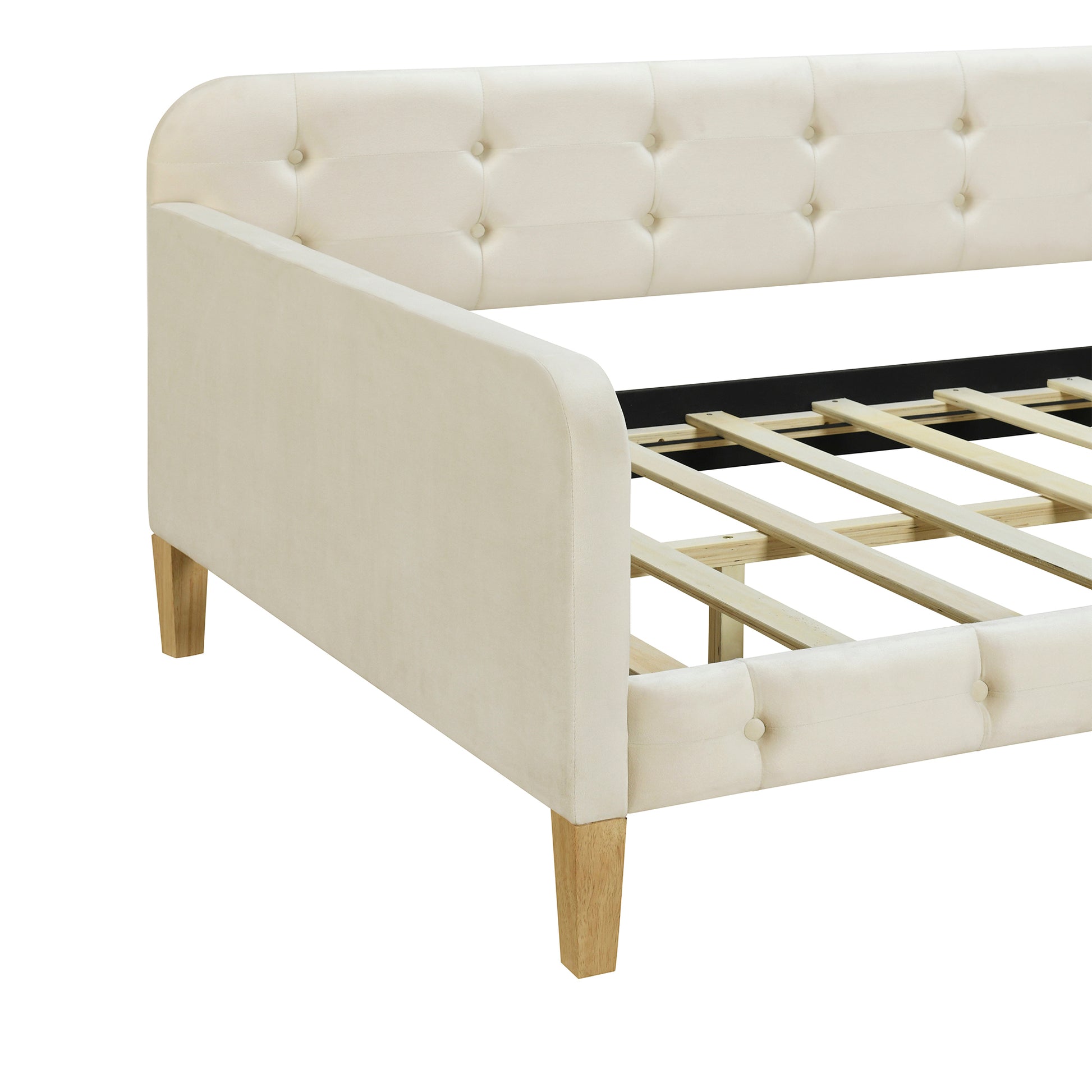 Twin Size Upholstered Daybed With 4 Support Legs, White Twin White Upholstered