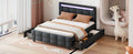 Queen Size Upholstered Platform Bed With Led Frame And 4 Drawers, Linen Fabric, Gray Gray Linen