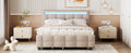 Queen Size Upholstered Platform Bed With Led Frame, With Twin Xl Size Trundle And 2 Drawers, Linen Fabric, Beige Beige Linen