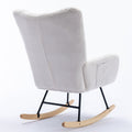 Rocking Chair With Pocket, Soft Teddy Fabric Rocking Chair For Nursery, Comfy Wingback Glider Rocker With Safe Solid Wood Base For Living Room Bedroom Balcony White White Casual Foam Teddy