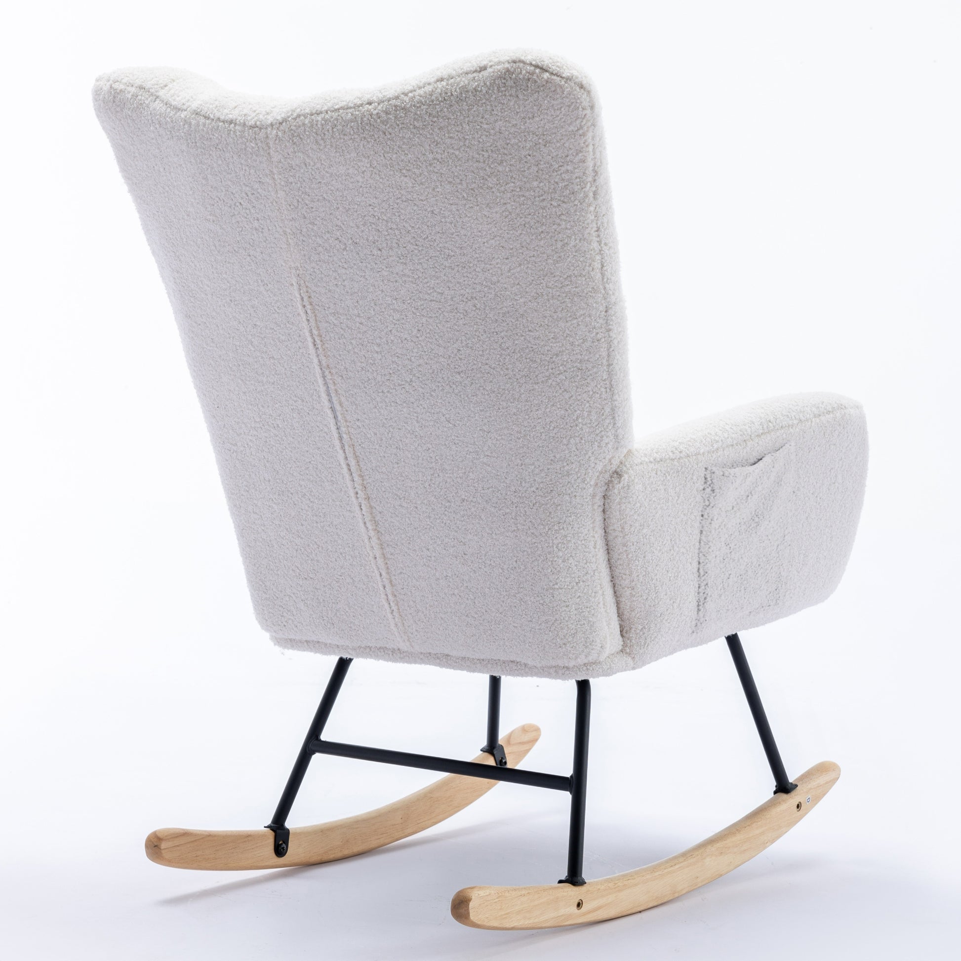 Rocking Chair With Pocket, Soft Teddy Fabric Rocking Chair For Nursery, Comfy Wingback Glider Rocker With Safe Solid Wood Base For Living Room Bedroom Balcony White White Casual Foam Teddy