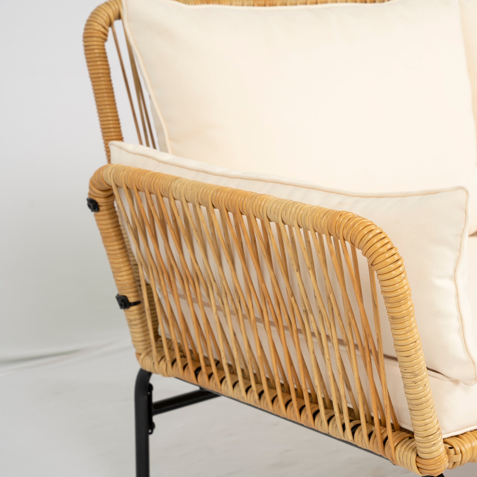 3 Pieces Outdoor Patio Wicker Furniture Sets Table And Chairs With 3.15 Inches Thick Cushion Outdoor Sofa Set Natural Yellow Wicker Creme Cushion Yes Complete Patio Set Light Yellow Rust Resistant Frame Mildew Resistant Cushion Garden & Outdoor Modern