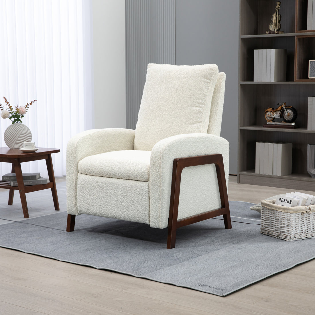 Coolmore Recliner Chair Adjustable Home Theater Single Fabric Recliner Sofa Furniture With Thick Seat Cushion And Backrest Modern Living Room Recliners Beige Boucle