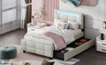 Twin Size Upholstered Platform Bed With Led Frame And 2 Drawers, Linen Fabric, Beige Beige Linen