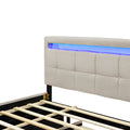 Queen Size Upholstered Platform Bed With Led Frame, With Twin Xl Size Trundle And 2 Drawers, Linen Fabric, Beige Beige Linen