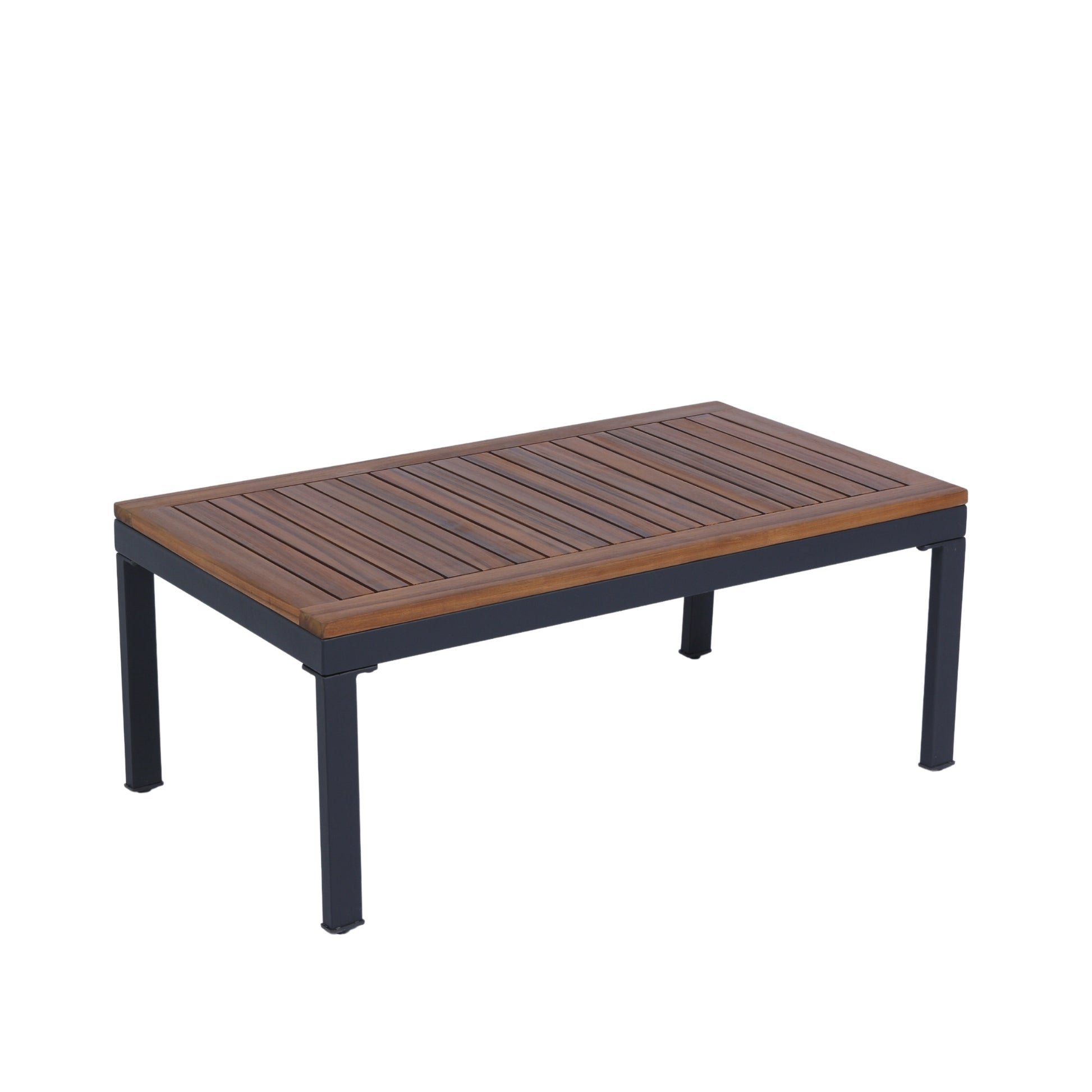 4 Piece Outdoor Sofa Set With Acacia Wood Top, Padded Patio Conversation Table Chair Set W Coffee Table For Garden, Backyard, Poolside Dark Grey Cushion Yes Complete Patio Set Dark Grey Rust Resistant Frame Mildew Resistant Cushion Garden & Outdoor