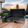 7 Piece Patio Furniture Set W Retractable Canopy Wicker Rattan Sectional Sofa Set Patio Furniture With Washable Cushions For Lawn, Garden, Backyard, Poolside Grey Wicker Black Cushion Yes Complete Patio Set Black Grey Rust Resistant Frame Mildew