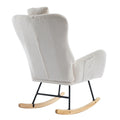 35.5 Inch Rocking Chair With Pocket, Soft Teddy Fabric Rocking Chair For Nursery, Comfy Wingback Glider Rocker With Safe Solid Wood Base For Living Room Bedroom Balcony White White Casual Foam Teddy