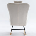 35.5 Inch Rocking Chair With Pocket, Soft Teddy Fabric Rocking Chair For Nursery, Comfy Wingback Glider Rocker With Safe Solid Wood Base For Living Room Bedroom Balcony White White Casual Foam Teddy