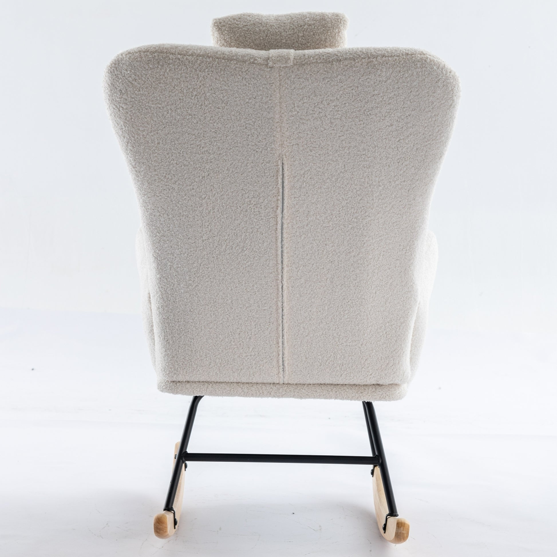 35.5 Inch Rocking Chair With Pocket, Soft Teddy Fabric Rocking Chair For Nursery, Comfy Wingback Glider Rocker With Safe Solid Wood Base For Living Room Bedroom Balcony White White Casual Foam Teddy