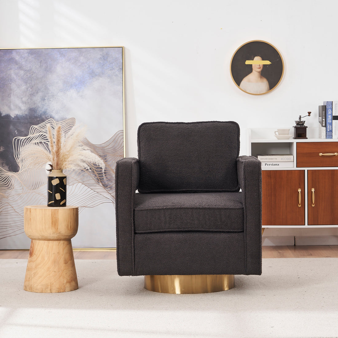 Swivel Barrel Chair For Living Room,360 Degree Swivel Club Modern Accent Single Sofa Chair, Small Leisure Arm Chair For Nursery, Hotel, Bedroom, Office Grey Primary Living Space Modern Faux Fur