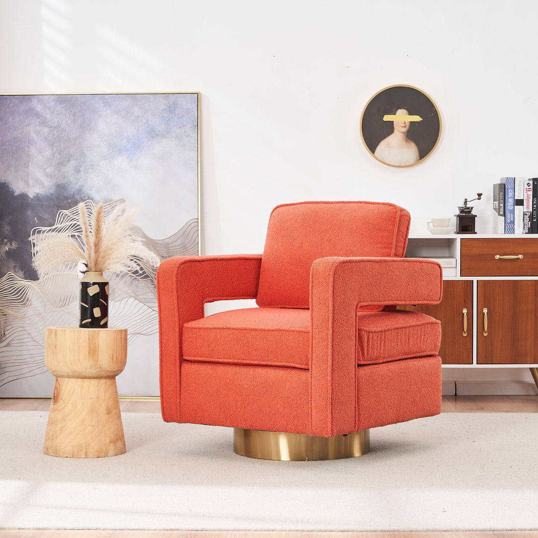 Swivel Barrel Chair For Living Room,360 Degree Swivel Club Modern Accent Single Sofa Chair, Small Leisure Arm Chair For Nursery, Hotel, Bedroom, Office Orange Primary Living Space Modern Faux Fur
