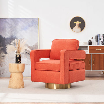 Swivel Barrel Chair For Living Room,360 Degree Swivel Club Modern Accent Single Sofa Chair, Small Leisure Arm Chair For Nursery, Hotel, Bedroom, Office Orange Primary Living Space Modern Faux Fur