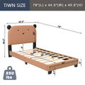 Upholstered Twin Size Platform Bed For Kids, Wooden Bed Frame With Slatted Bed Base, No Box Spring Needed, Cute Bed Frame With Bear Design Headboard For Girls Boys Teens, Brown Box Spring Not Required Twin Brown Wood Kids Faux Leather Acacia Wood