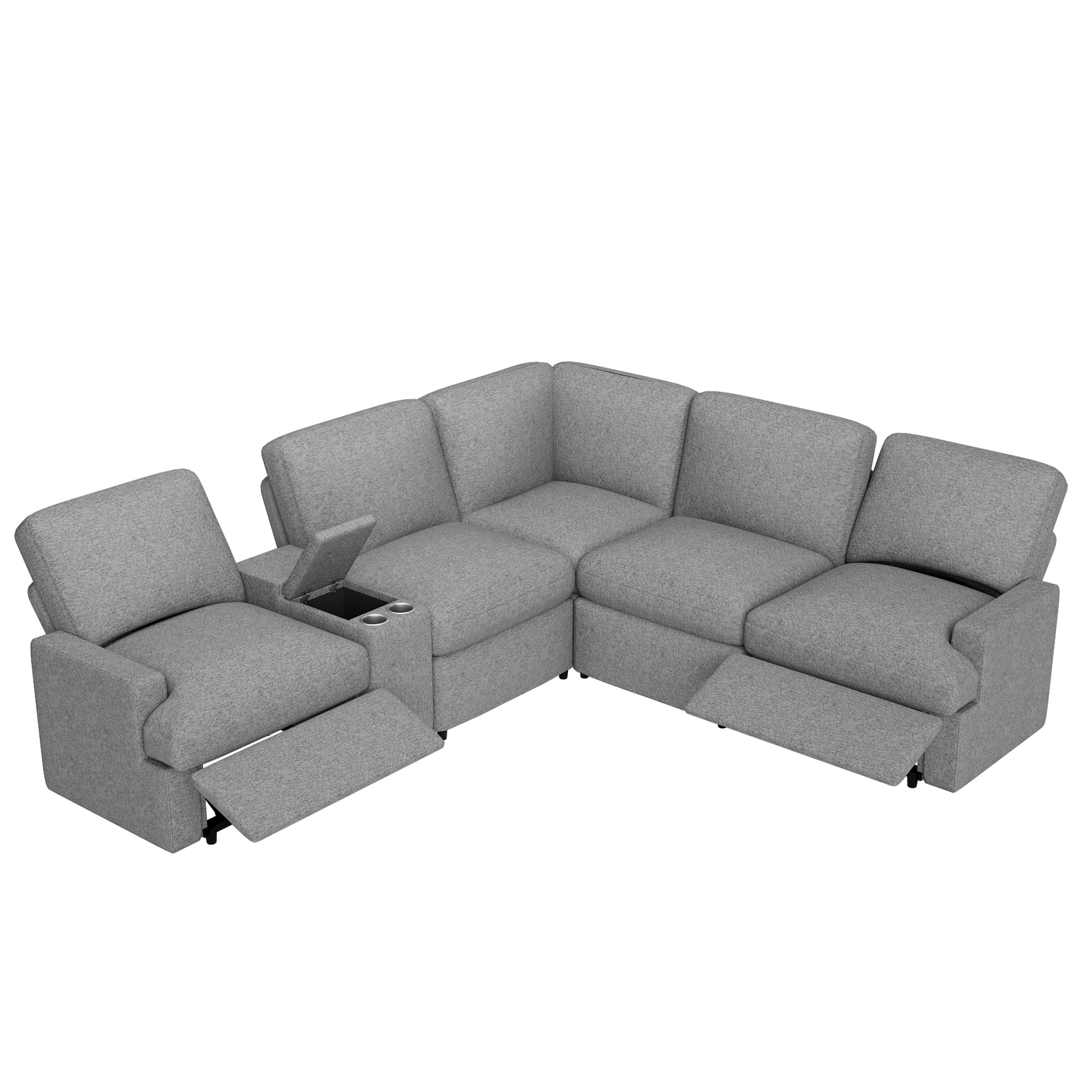 104'' Power Recliner Corner Sofa Home Theater Reclining Sofa Sectional Couches With Storage Box, Cup Holders, Usb Ports And Power Socket For Living Room, Grey Grey Foam Linen 4 Seat